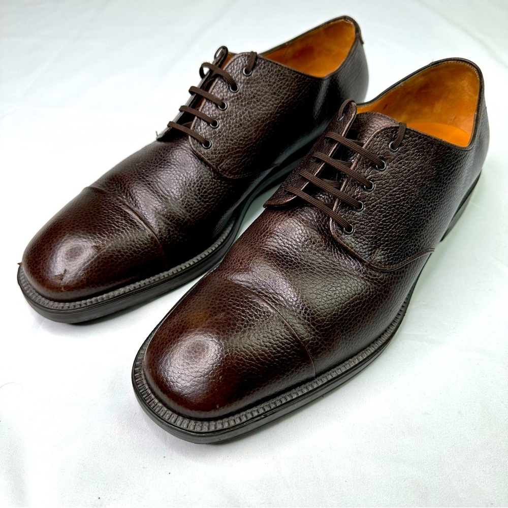SALVATORE FERRAGAMO Studio Men's 11 D Brown Pebble Grain Leather Oxford F 29